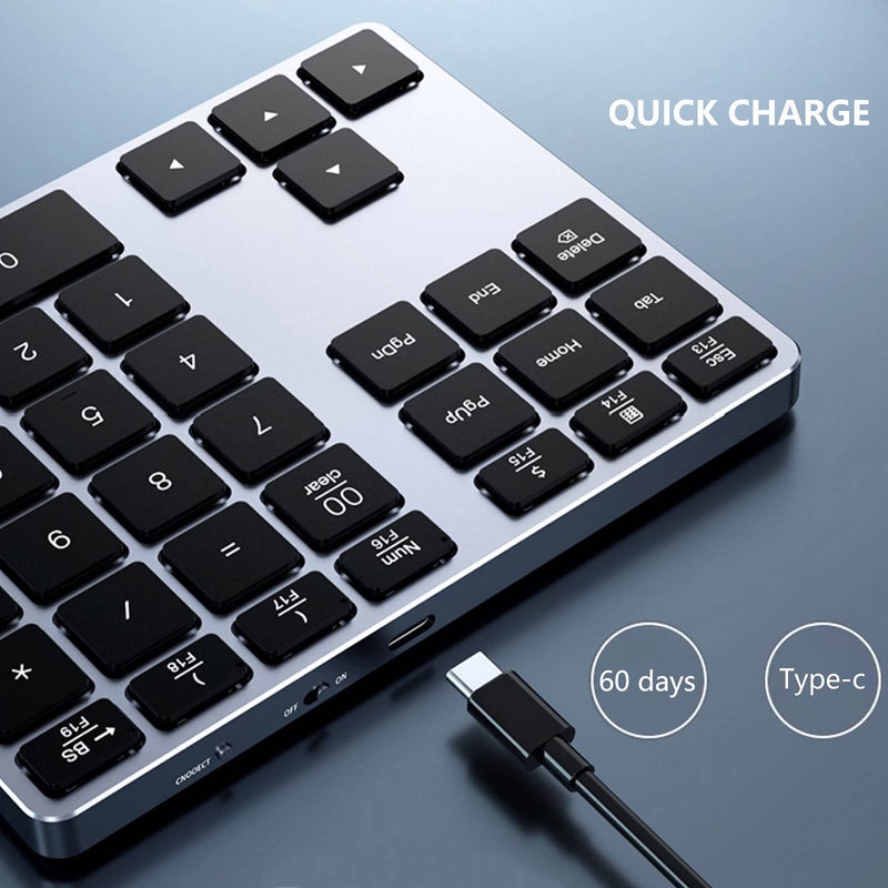 [Australia - AusPower] - [Upgraded] Bluetooth Number Pad, Designed for Mac OS and Windows Users, Dual System Aluminum Rechargeable Wireless Numeric Keypad External Numeric Keyboard for MacBook, MacBook Pro/Air, Windows Laptop Space Gray 