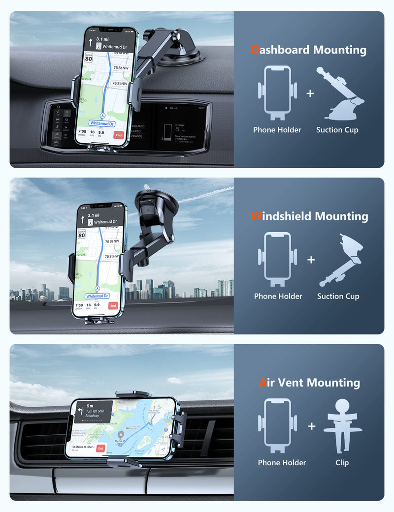 [Australia - AusPower] - [Phone Soulmate] TORRAS Car Phone Holder Mount [Never Fall Off] Phone Holder for Car Cell Phone Automobile Cradles Dashboard Windshield Vent Fit iPhone 13 12 11 Pro Max XR XS Samsung Note 20 Ultra S21 Black 