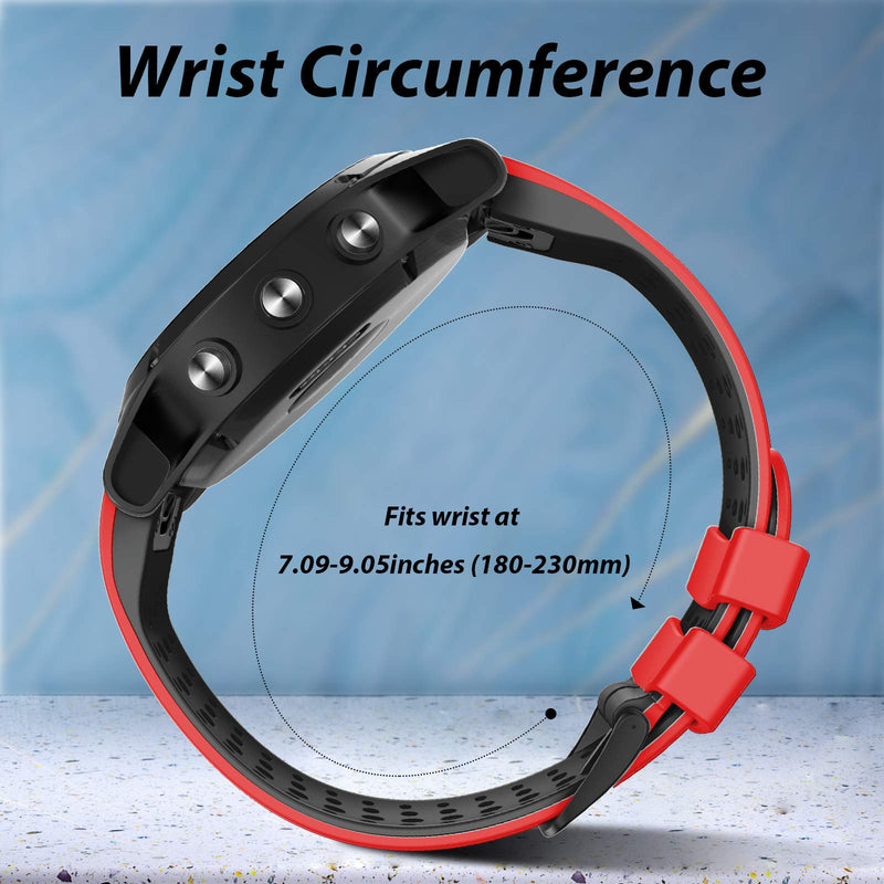 [Australia - AusPower] - ANCOOL Compatible with Fenix 5 Watch Band 22mm Easy-fit Silicone Soft Sport Band Replacment for Fenix 7/Fenix 5 Plus/Fenix 6/Fenix 6 Pro Smartwatches (Red/Black) Red/Black 