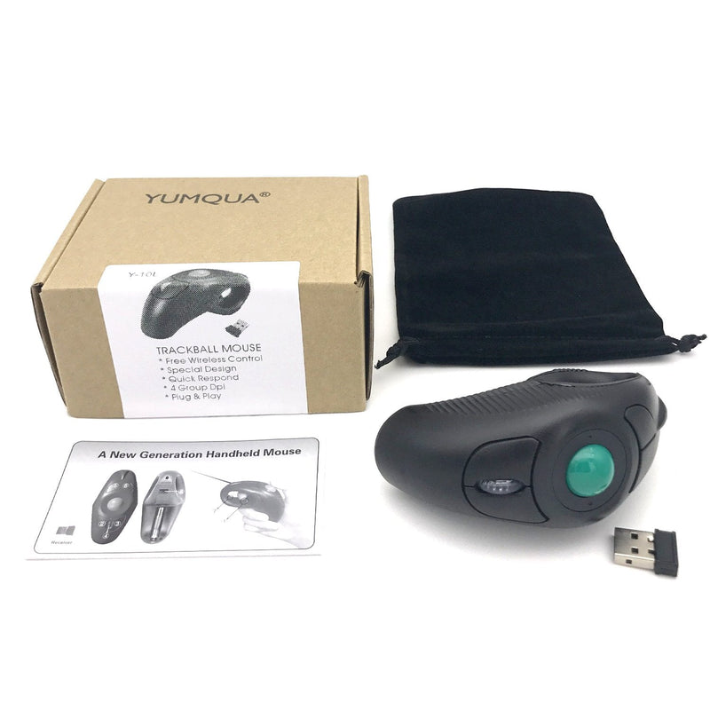 [Australia - AusPower] - YUMQUA Y-10L Finger Handheld Trackball Mouse with Laser Pointer, 2.4G USB Wireless Trackball Mouse for Laptop Computer PC 