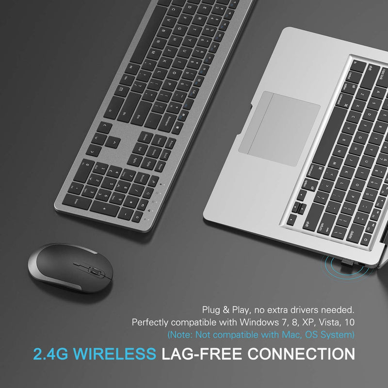 [Australia - AusPower] - Wireless Keyboard and Mouse Combo - Full Size Slim Thin Wireless Keyboard Mouse with Numeric Keypad 2.4G Stable Connection Adjustable DPI (Grey & Black) Wireless keyboard mouse black & grey 