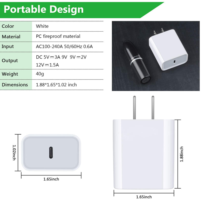 [Australia - AusPower] - 20W USB C Charger Pixel 6 Fast Charger for Google Pixel 6 Pro 6 5a 5 4 XL 4a 3a XL 3XL 2,Samsung S22 S21 S20 Z Flip 3 A12 A13 A02S A03S A32, 3A PD Power Adapter Block Wall Plug+6FT Type C to C Cable White 