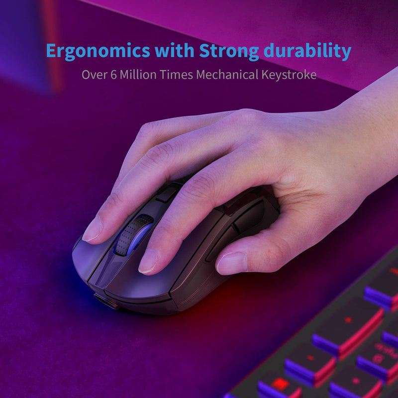 [Australia - AusPower] - Wireless and Wired Gaming Mouse, Rechargeable RGB Ergonomic Mouse with 6 Programmable Buttons, 7 Adjustable DPI up to 10000, Compatible with Windows MacBook Laptop PC Computer 