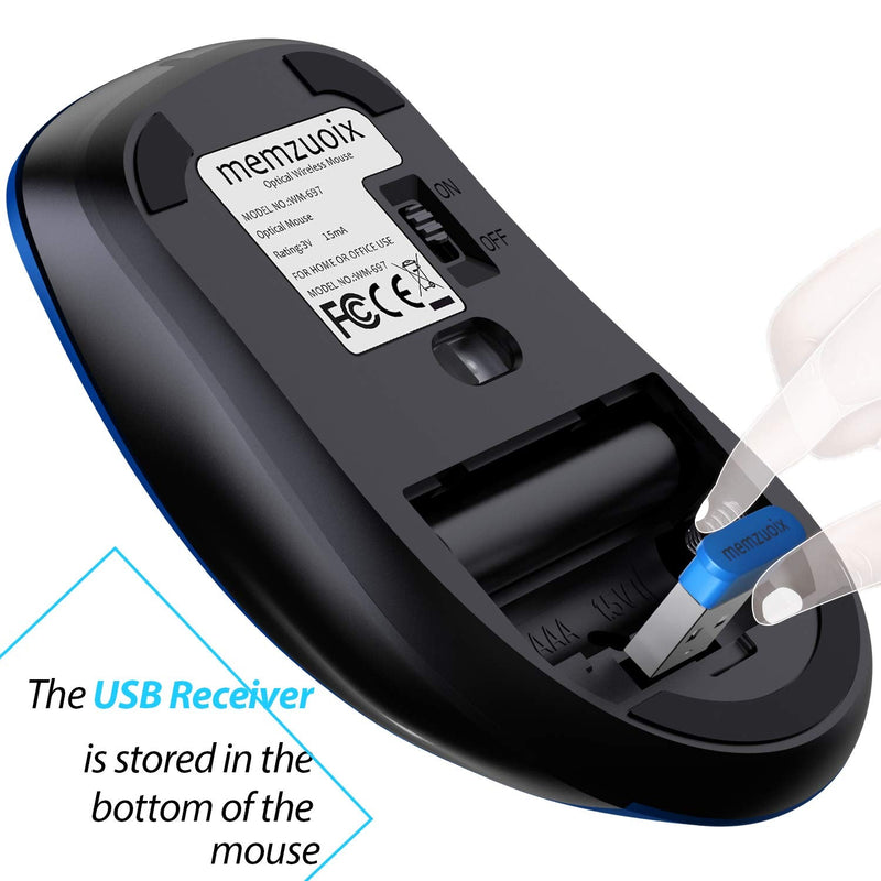 [Australia - AusPower] - memzuoix 2.4G Wireless Mouse, 1200 DPI Mobile Optical Cordless Mouse with USB Receiver, Portable Computer Mice Wireless Mouse for Laptop, PC, Desktop, MacBook, 5 Buttons, Blue 