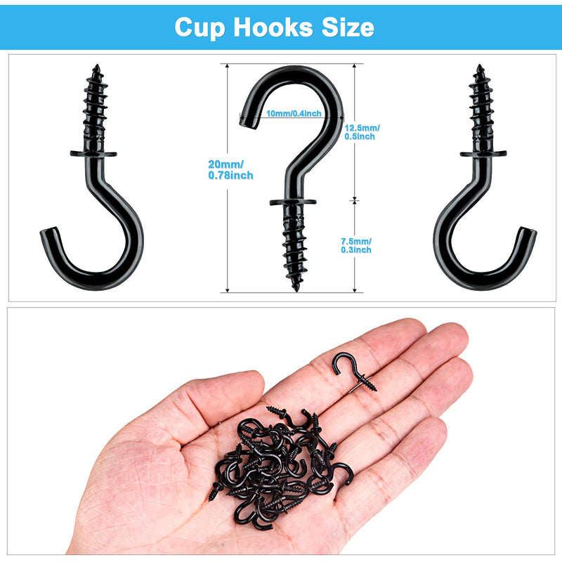 [Australia - AusPower] - 245 Pieces Metal Ceiling Hooks, 1/2 Inch Ceiling Hooks, Mini Screw-in Hooks, Light Hanging Hooks(Black) Black 