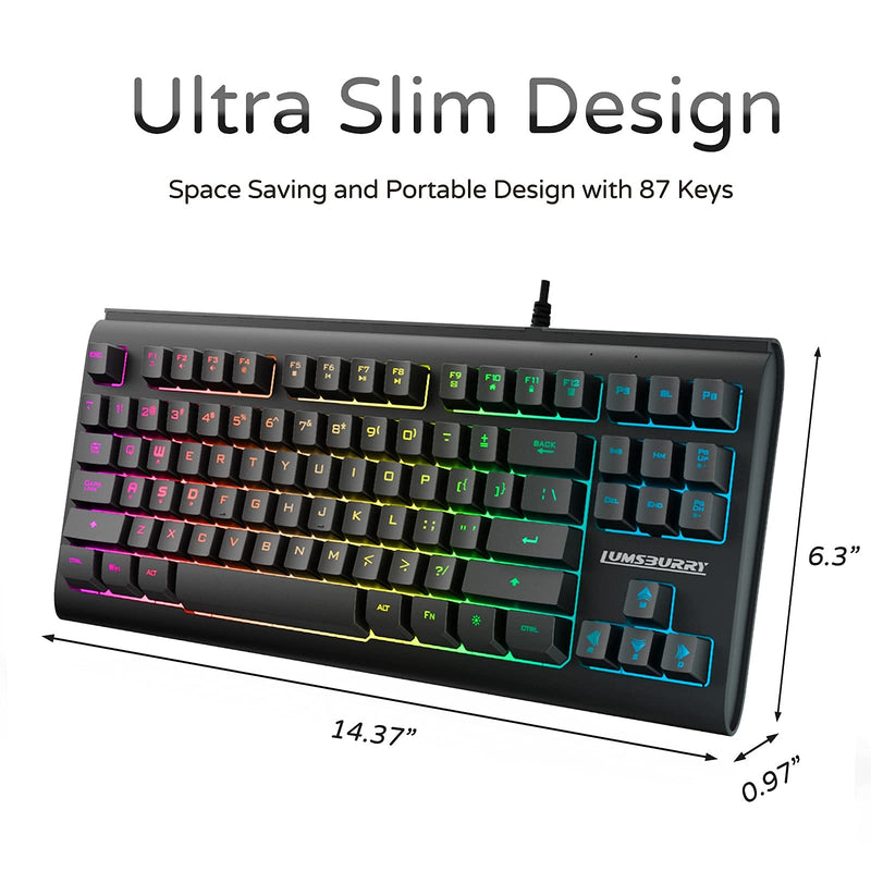 [Australia - AusPower] - Rainbow LED Backlit 87 Keys Gaming Keyboard, Compact Keyboard with 12 Multimedia Shortcut Keys USB Wired Keyboard for PC Gamers Office 