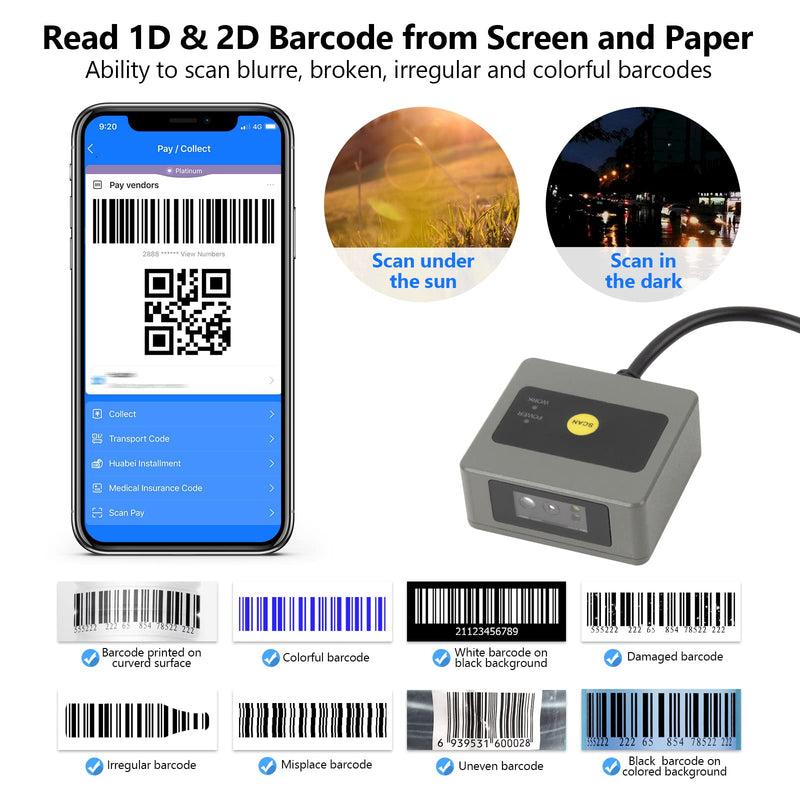 [Australia - AusPower] - REALINN Barcode Scanner Module, Embedded Mini Auto-scan Barcode Reader Support Screen Scanner for 1D 2D QR Code, Fixed Mount to Self-Service Equipment 