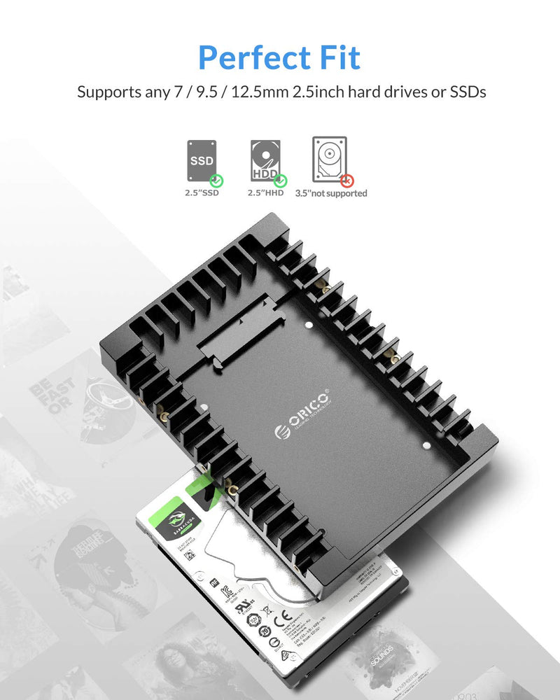 [Australia - AusPower] - ORICO 2.5 SSD SATA to 3.5 Hard Drive Adapter Internal Drive Bay Converter Mounting Bracket Caddy Tray for 7 / 9.5 / 12.5mm 2.5 inch HDD / SSD with SATA III Interface(1125SS) 