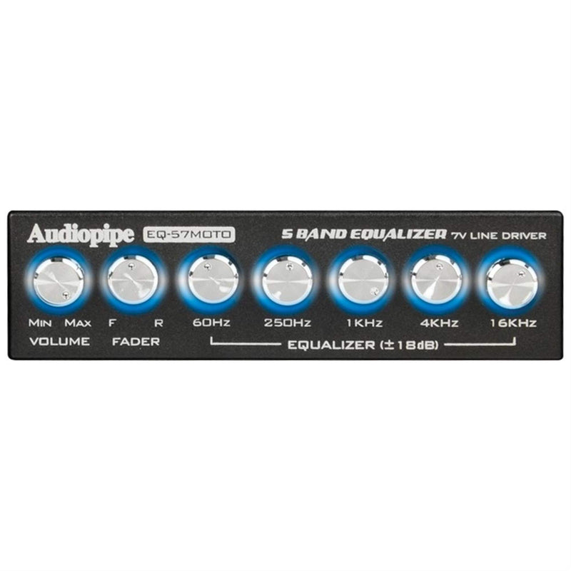 [Australia - AusPower] - AudioPipe EQ-57MOTO 5 Band 7 Volt Line Driver Car Audio Graphic Equalizer with Universal Half-Din Chassis and Adjustable Knobs, Black 