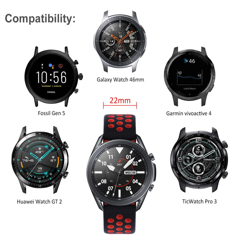 [Australia - AusPower] - Surace Compatible with Galaxy Watch 3 Band 45mm, Soft Silicone Sport Band with Quick-Release Pin Replacement for Galaxy Watch 46mm Bands Smart Watch, Black/Red Galaxy Watch 3 45mm 