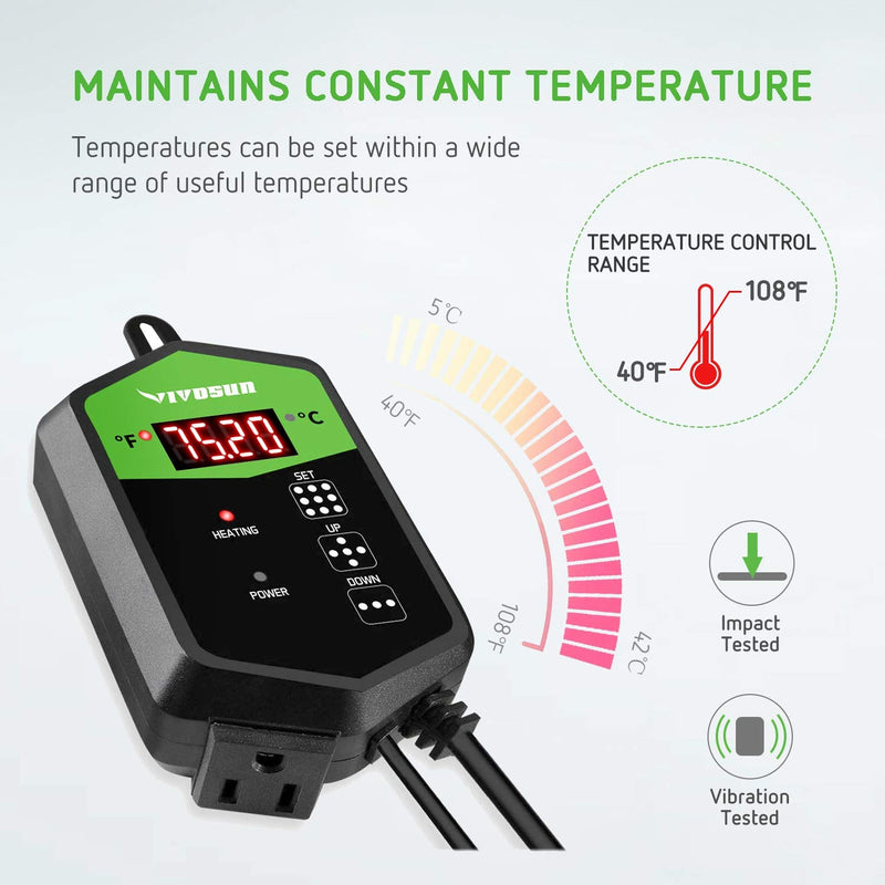 [Australia - AusPower] - VIVOSUN Digital Heat Mat Thermostat Temperature Controller 40–108 ºF for Seedlings, Germination, Rooting, Fermentation and Reptiles 