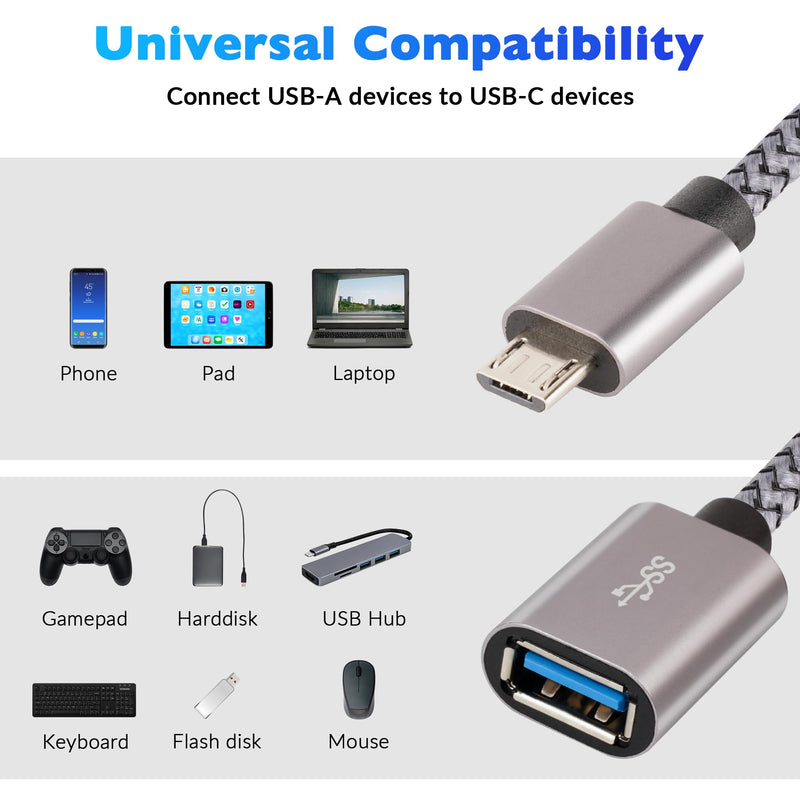 [Australia - AusPower] - Togconn Micro USB to USB Adapter, Micro USB 2.0 OTG Cable 4 Pack, Nylon Braided, Aluminum Shells, USB Male to USB Female for S7 LG, Flash Drive, Mouse, Keyboard, Game Controller Micro USB Male to USB A Female 