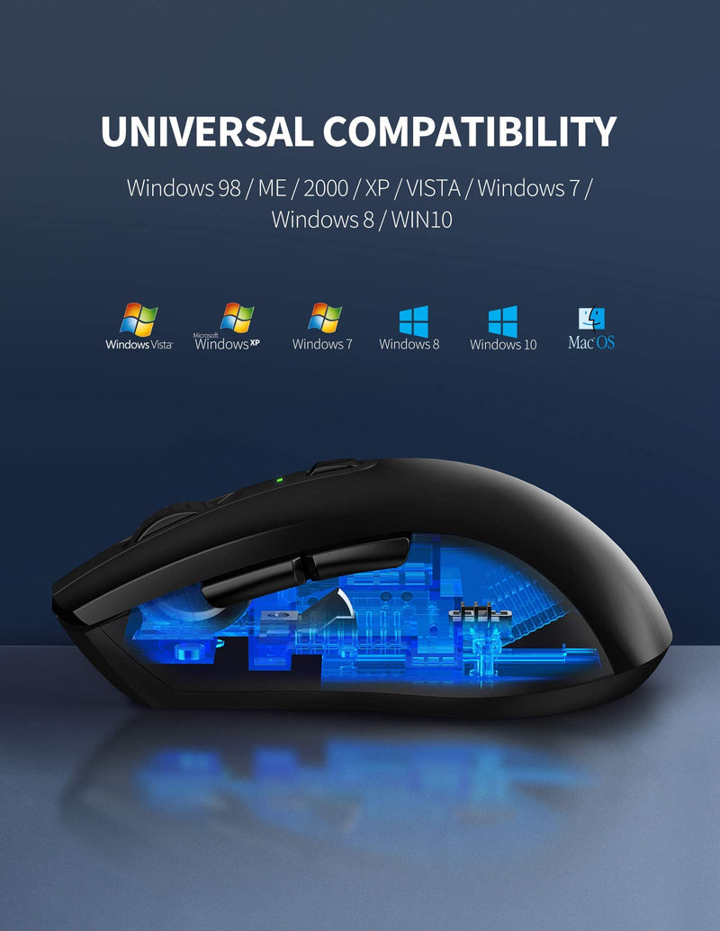 [Australia - AusPower] - TECKNET Wireless Mouse, 2.4G USB Mouse, Computer Mouse with 6 Level Adjustable DPI , USB Nano Receiver Cordless Mouse for Laptop, Windows, Chromebook, Office PC (Black) black 