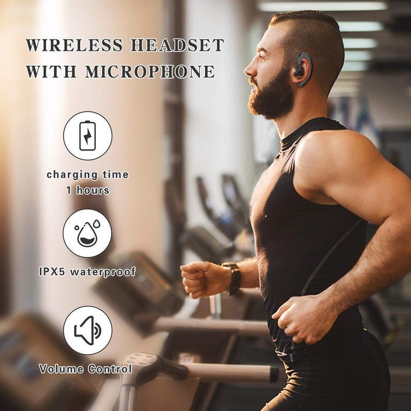 [Australia - AusPower] - Bluetooth Headset Single Ear Cell Phone Wireless Earpiece with Mic Noise Cancelling Earphone V5.0 Ultralight Hands Free 10 Hrs Talking Time for Business/Office/Driving/iPhone Android(Black) Black 