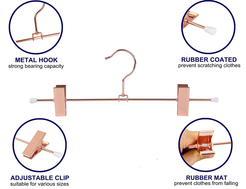 [Australia - AusPower] - Amber Home 12 Pack Rose Copper Gold Metal Pants Skirt Hangers with Clips, Adjustable Clip Metal Trouser Hangers, Clip Hangers for Jeans Pants Heavy Duty (12 Pack) 