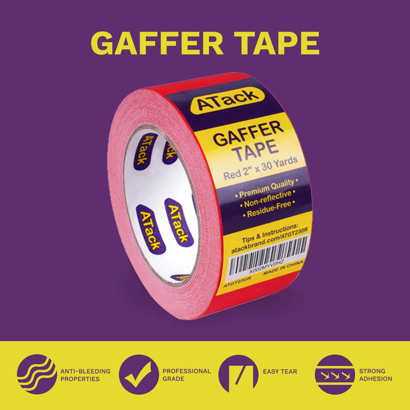 [Australia - AusPower] - ATack Gaffer Tape, 2-Inch x 30-Yards, Red Premium Grade and Easy Tear Matte Red Gaff Main Stage Tape for Photographers, Interior Designers and Professionals 