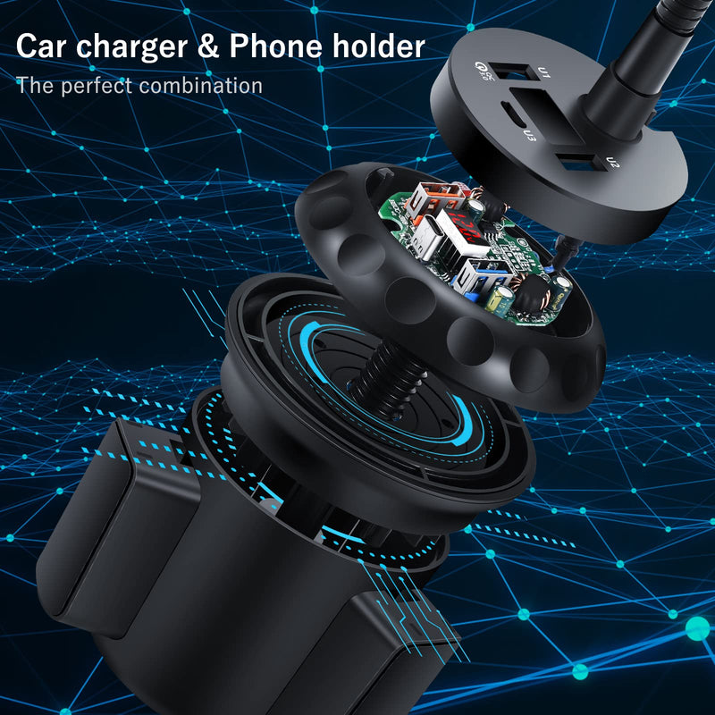 [Australia - AusPower] - DACK 15W Wireless Car Charger Cup Holder Mount, 3 Ports QC3.0 Fast Charging 36W Car Charger with Auto-Clamping Qi Wireless Charger for iPhone 13/13 Pro Max/12/11/X/8, Samsung S21/S20/S10/S9 Note 20 