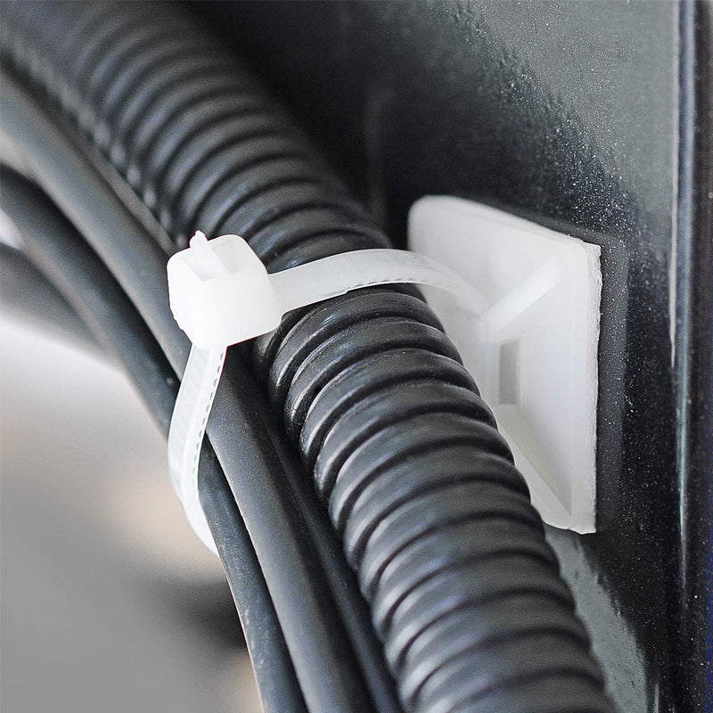 [Australia - AusPower] - 3/4" 3M Back-Glue Self Adhesive White Strong Cable Zip Tie Mounts 100pcs with 8" Ties, Screws, Outdoor Sticky Wire Fasteners Cable Clips Management Anchors Organizer Holders Squares 100 Piece 