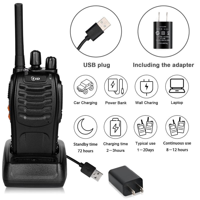 [Australia - AusPower] - TIDRADIO TD-V2 Walkie Talkies for Adults Long Range, Rechargeable Two Way Radio Earpiece with MIC,16 Channels Handheld Walkie Walkie with Secure Service Function(2 Pack) 
