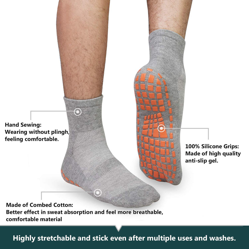 [Australia - AusPower] - Non Slip Socks for Men House Socks with Grips 3 Pairs Anti-Skid Yoga Pilates Floors Hospital Slipper Socks Gift for Men 01 Black+gray+navy Blue 10-13 