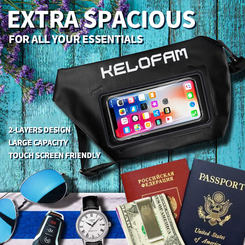 [Australia - AusPower] - Kelofam Waterproof Pouch for swimming, Screen Touch Sensitive Waterproof Bag with Adjustable Waist Strap, Super Lightweight, Bigger Space, Keep Your Phone and Valuables Safe and Dry, Dry bag Perfect for Swimming Snorkeling Boating Kayaking Beach Pool W... 