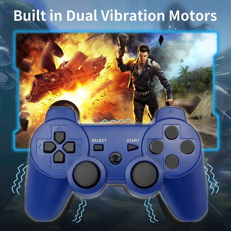 [Australia - AusPower] - Wireless Controllers Replacement For PS-3 Controller 2 Pack Compatible with Playstation 3 Console Double Shock Motion Control Upgraded Joystick with Charging Cord (BLUE+RED) 