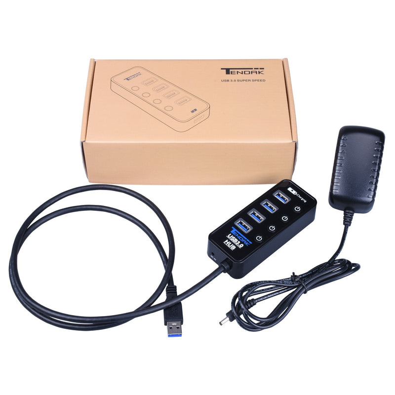 [Australia - AusPower] - USB 3.0 Hub, Tendak USB Hub with 4 USB 3.0 Data Ports + 1 USB Smart Charging Port and Power Supply Adapter with Individual On/Off Port Switches for PS4 Pro PS4 Slim Xbox One 