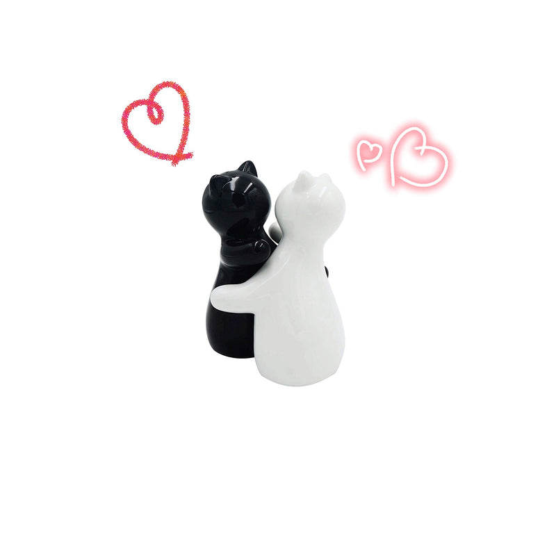 [Australia - AusPower] - Holitika Cute Salt and Pepper Shakers, Funny Ceramic Jar Kitchen Accessories Set, Hugging Cat Couple Set, Chip-free Ceramic, Easy to Refill & Dispense- Perfect for Gift, White & Black Set,S1 S1 