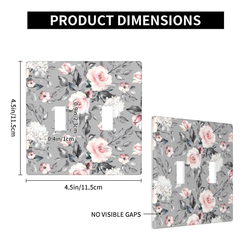 [Australia - AusPower] - LWDZLHD Rose Flowers Light Switch Cover 2 Gang Double Toggle Pink Floral Grey Leaves Decorative Electrical Wall Plate Switchpalte Outlets Faceplate for Bathroom Kitchen Bedroom Home 4.5" x 4.5" Pink Flowers Floral 