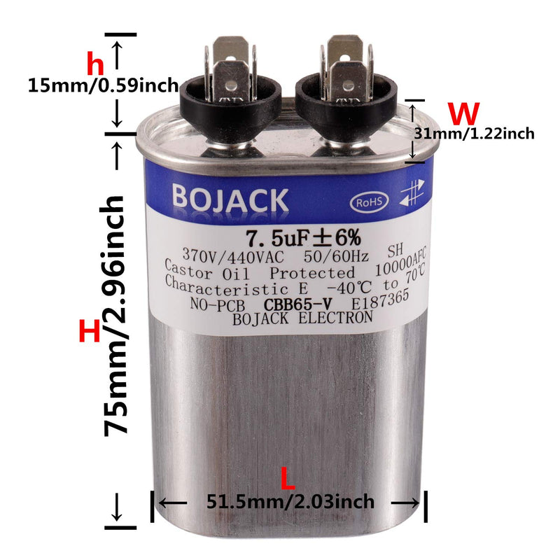 [Australia - AusPower] - BOJACK 7.5 uF ±6% 7.5 MFD 370V/440V CBB65 Oval Run Start Capacitor for AC Motor Run or Fan Start and Cool or Heat Pump Air Conditione 