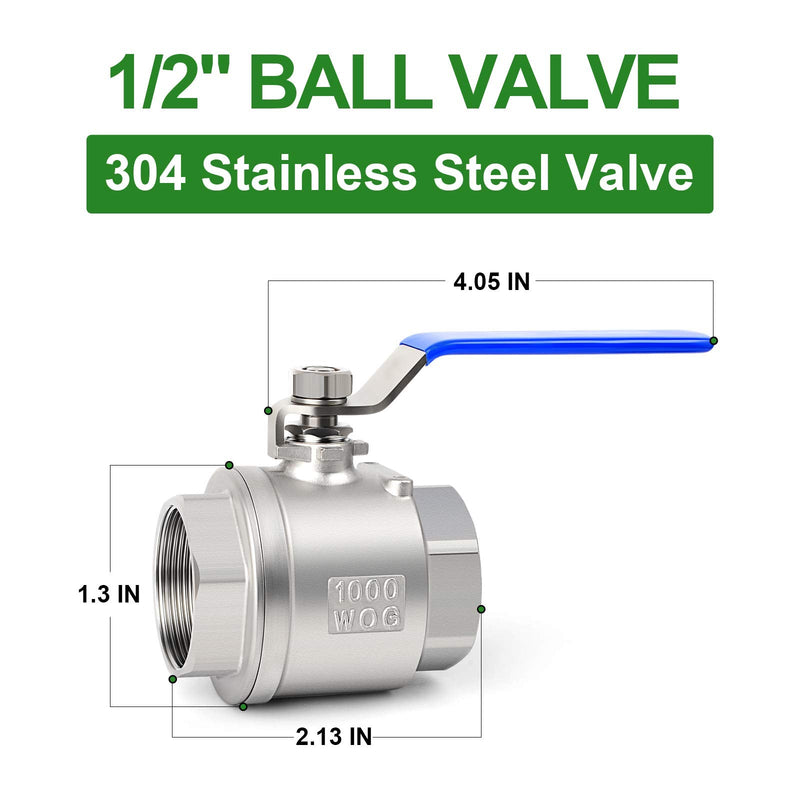 [Australia - AusPower] - TAISHER 2 PCS 1/2 Inch FNPT Heavy Duty Full Porat Ball Valve 304 Stainless Steel with Blue Handles 1/2" FNPT 