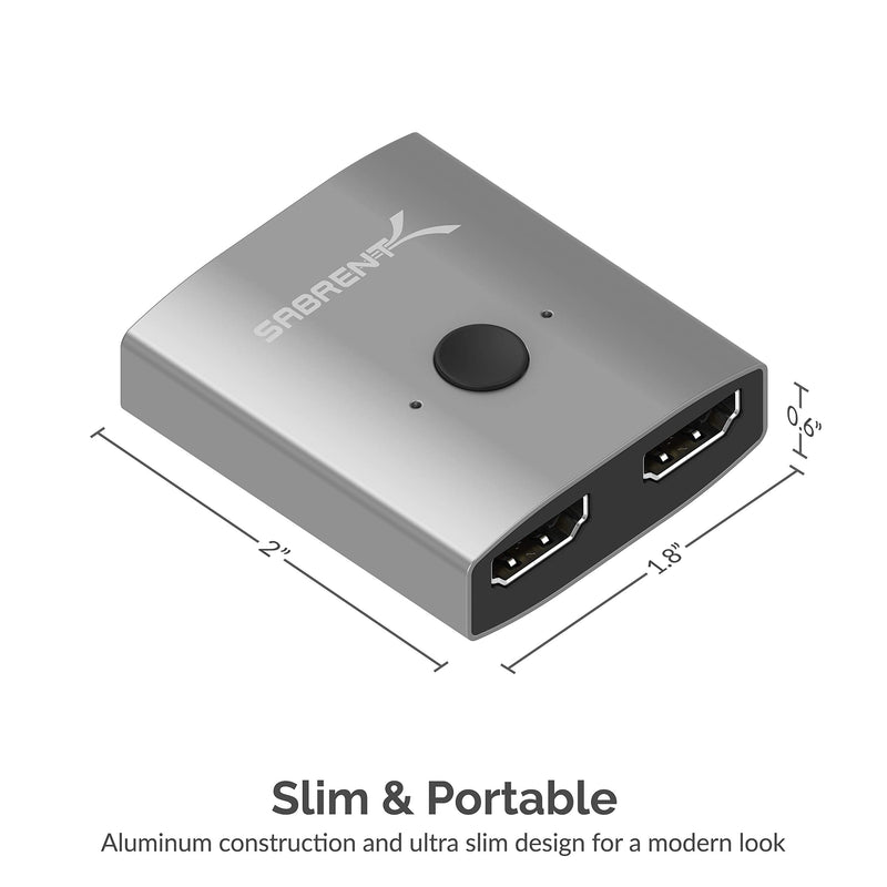 [Australia - AusPower] - SABRENT 2 Input 1 Output 4K, 2K, and 3D Support Dual HDMI 2 Port Aluminum Sharing Switch, Supports HD for Xbox PS5/4/3/ Roku or HDTV Fire Stick (DA-HSW2) 