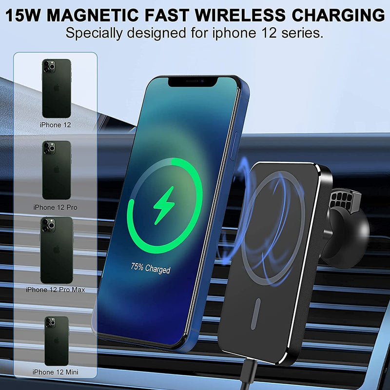 [Australia - AusPower] - Magnetic Wireless Car Mount Charger, 15W Fast Charge Auto-Alignment Air Vent Phone Holder Stand 360° Rotation, for Magsafe case iPhone 12/13 Mini/Pro/Pro Max 