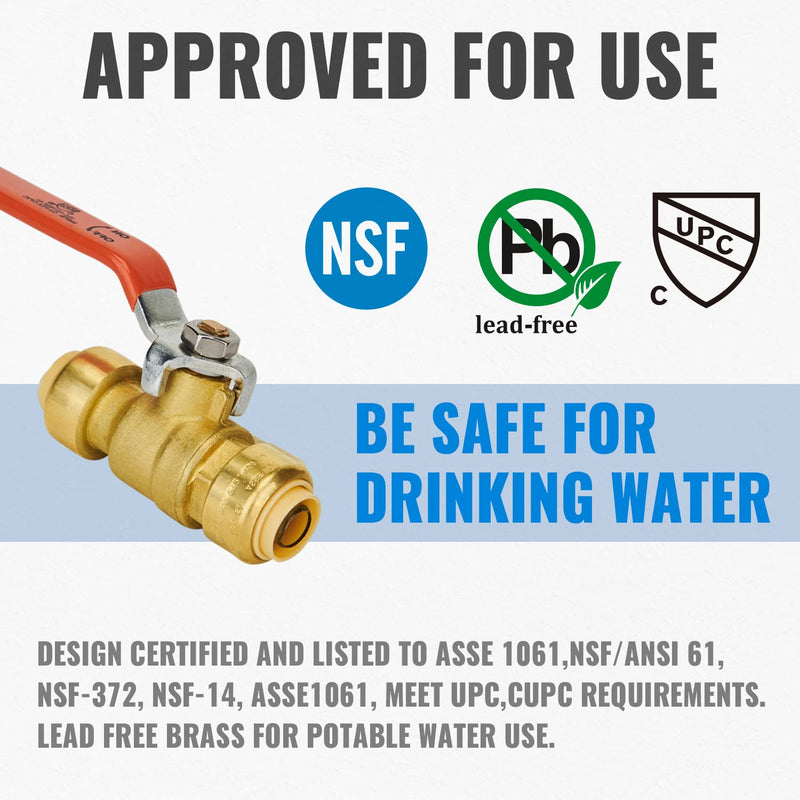 [Australia - AusPower] - SUNGATOR Ball Valve, 1/2 Inch x 1/2 Inch Pushfit Water Valve Shut Off with Disconnect Clip, Push-to-Connect, PEX, Copper, CPVC, PE-RT, Lead Free Brass Full Port Fit Valve (2-Pack) 
