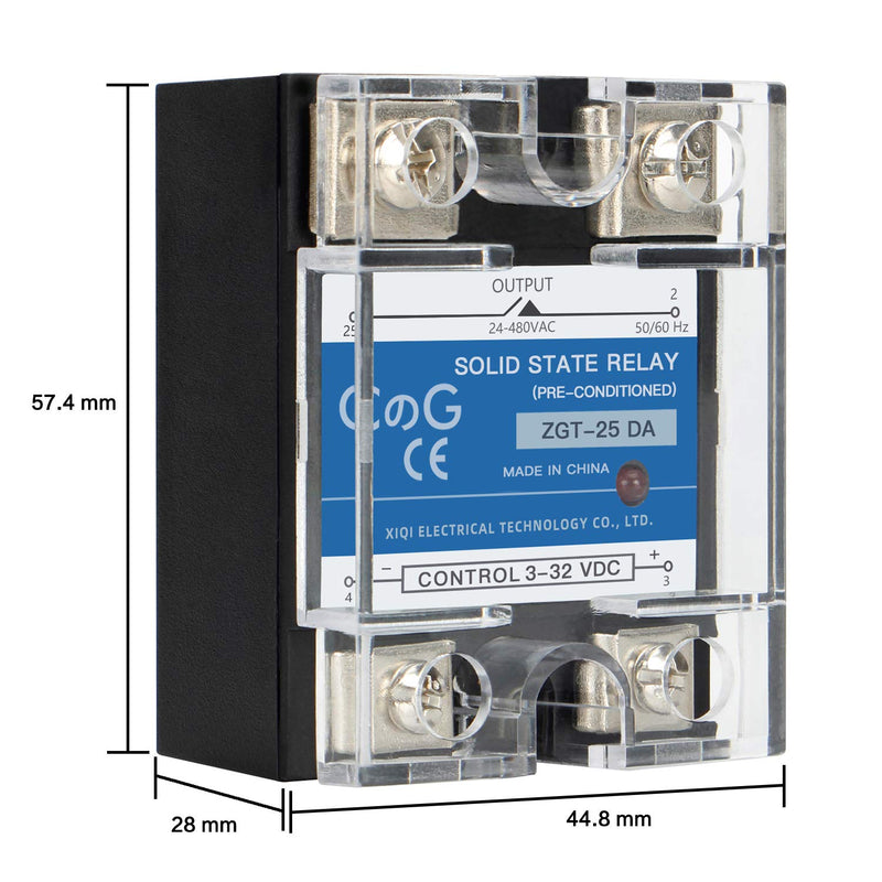 [Australia - AusPower] - CG Solid State Relay SSR-25DA DC to AC Input 3-32VDC To Output 24-480VAC 25A Single Phase Plastic Cover… DC to AC 25A 