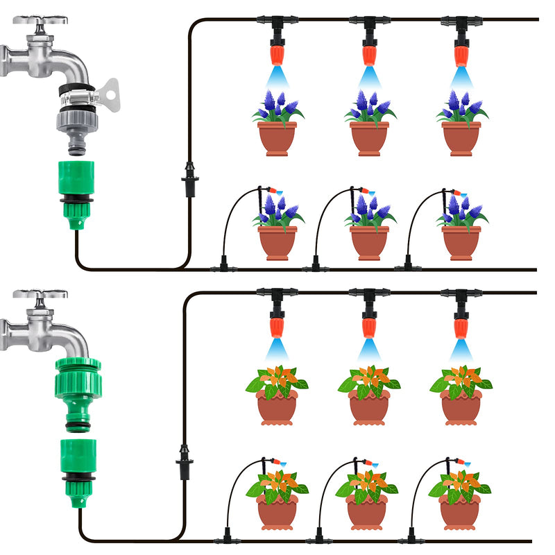 [Australia - AusPower] - MIXC 1/4-inch Mist Irrigation Kits Accessories Plant Watering System with 50ft 1/4” Blank Distribution Tubing Hose, 20pcs Misters, 39pcs Barbed Fittings, Support Stakes, Quick Adapter, Model: GG0B 