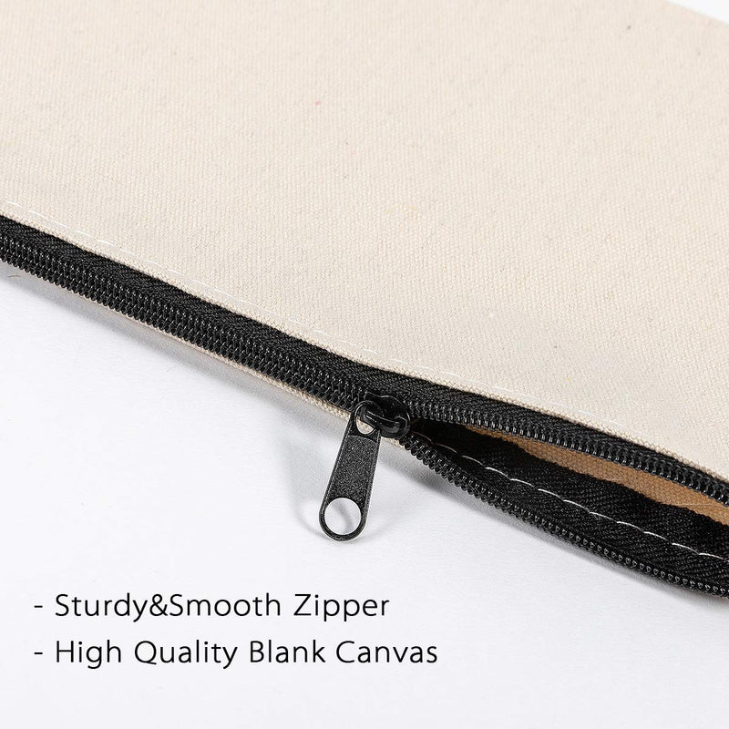 [Australia - AusPower] - Apipi 10 Pack Blank DIY Craft Bag Canvas Pen Pencil Case- Cotton Canvas Invoice Bill Bag Makeup Bag Cosmetic Bag Multipurpose Travel Toiletry Pouch with Black Zipper 7.5 x 5 inches 