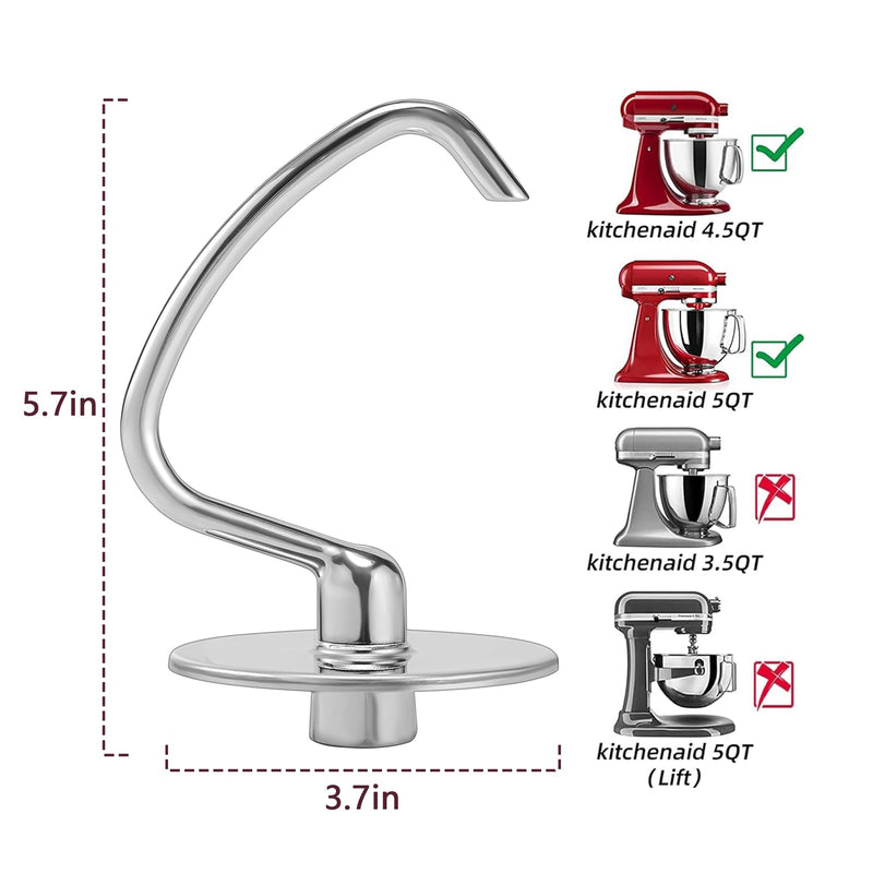 [Australia - AusPower] - RAFBAR Stainless Steel Dough Hook Attachment for KitchenAid 4.5-5 Quart Tilt-Head Stand Mixer, Replacement for Kitchenaid Mixer Attachments 