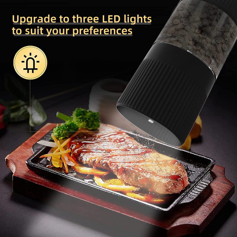 [Australia - AusPower] - T-mark Electric Salt and Pepper Grinder Set - Battery Operated Automatic One Handed Salt Pepper Mill with Bottom Cap, Adjustable Coarseness 