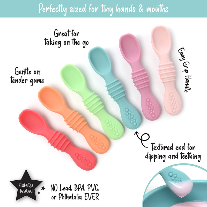 [Australia - AusPower] - PrimaStella Silicone Rainbow Chew Spoon Set for Babies and Toddlers | Safety Tested | BPA Free | Microwave, Dishwasher and Freezer Safe 