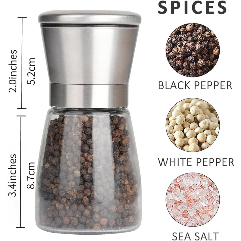 [Australia - AusPower] - Pepper Grinder Pepper Mill, Salt Grinder Refillable, Adjustable Coarseness Black Pepper Grinder, Stainless Steel Sea Salt Shaker with Ceramic Rotor (Single Package) 
