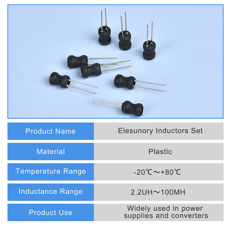 [Australia - AusPower] - Elesunory 24 Values 240 Pcs Inductors Set I-Shaped Inductor 2.2uH to 100mH Cylindrical Plug-in Inductor Assortment Kit (Black) 