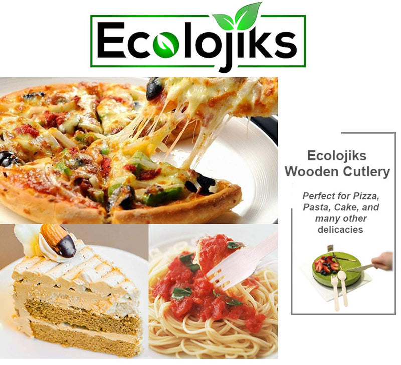 [Australia - AusPower] - ECOLOJIKS Disposable Wooden Cutlery Set | Eco-Friendly, Biodegradable, Compostable, Sustainable and All Natural 200 Piece Utensil Set 6.5” 100 Forks | 50 Knives | 50 Spoons 
