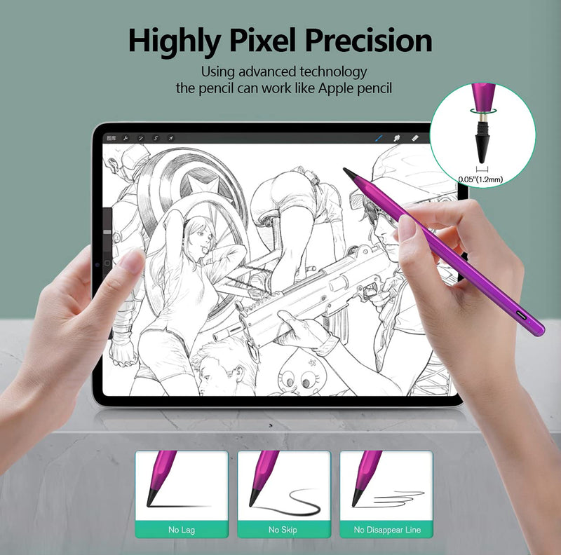 [Australia - AusPower] - Stylus Pencil for iPad Mini 6 Generation, Active Pen with Palm Rejection Compatible with (2018-2021) Apple iPad 9th 8th 7th 6th Gen/iPad Pro 11 & 12.9 inches/iPad Air 4th 3rd Gen/iPad Mini 5th 6th Gen Purple 