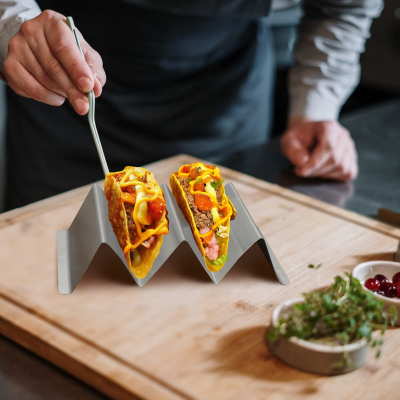 [Australia - AusPower] - Taco Holder Stainless Steel Taco Stand with Handle Taco Holders Rack Trays for 3 Tacos Oven Grill and Dishwasher Safe Set of 2 