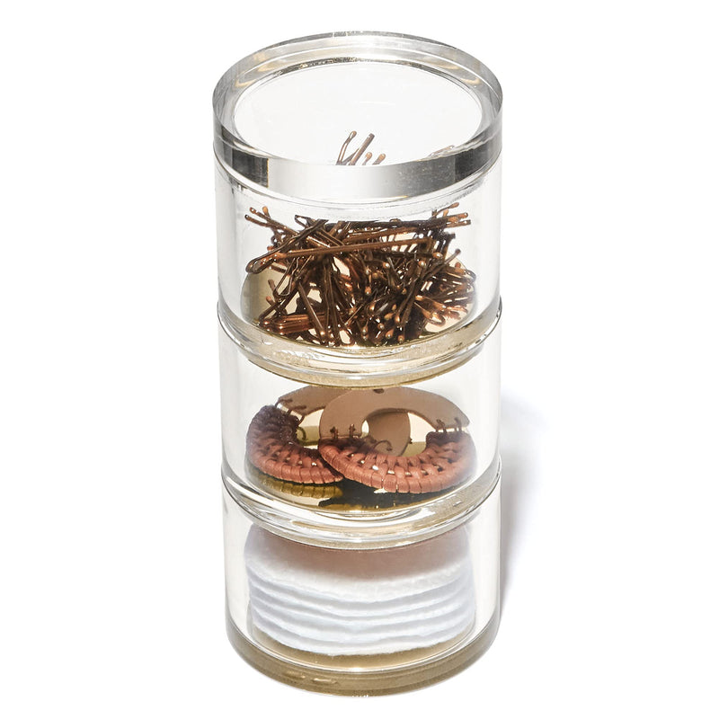 [Australia - AusPower] - OfficeGoods 3 Tier Stackable Acrylic Organizer w/ Gold Base – Functional & Elegant Desk Organizer for Office or Home – Helps Keep All Your Little Bits Together - Gold/Round 
