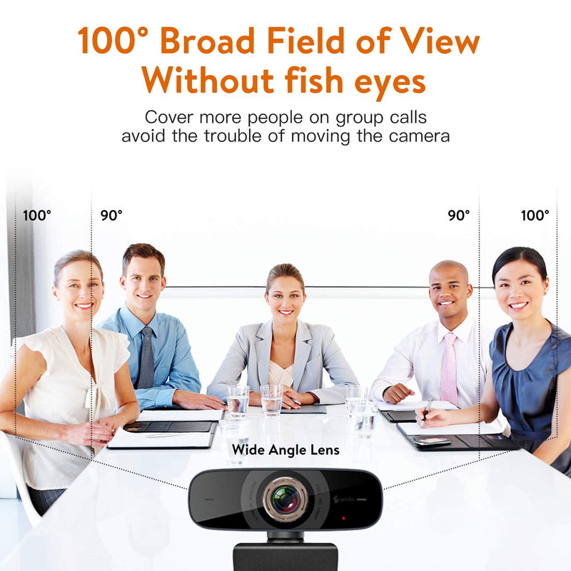 [Australia - AusPower] - Angetube 825 Full HD 1080P Webcam with Microphone, 100° Wide-Angle View and Low-Light Correction, Flexible Manual Focus, Plug and Play for Streaming, Conferencing, Video Chatting and More 