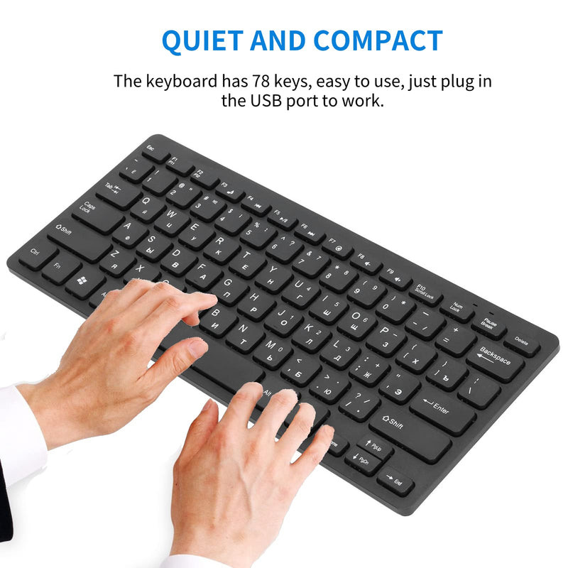 [Australia - AusPower] - Russian Keyboard, USB Wired Keyboard, Ultra Thin 78 Keys Compact Keyboard, Ergonomic Keyboard for PC, Computer, Desktop Russian 