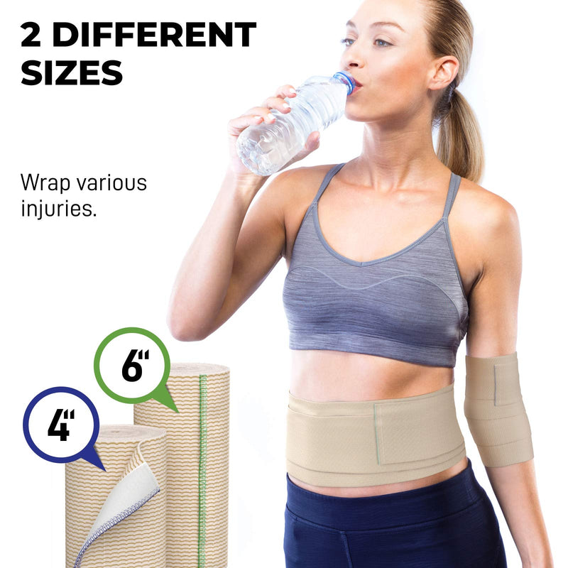 [Australia - AusPower] - Premium Elastic Bandage Wrap - (Pack of 4) - Cotton Latex Free Compression Bandage Wrap - 4” & 6” Self-Closing - Washable & Reusable Adhesive 4pk 