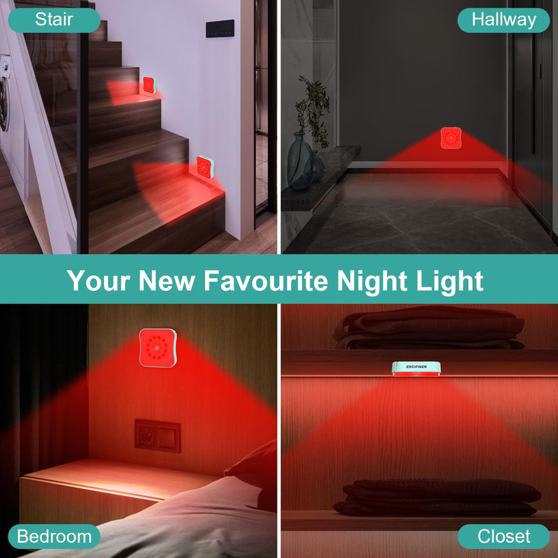 [Australia - AusPower] - ZOCIFINER Red Motion Sensor Night Lights, Wireless Stick On Motion Sensor Red Night Lights, Rechargeable Red Night Lights for Stair Hallway Bathroom Bedroom, 4Pack 